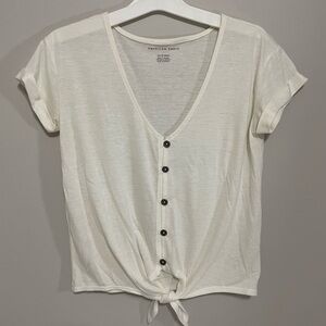 American Eagle Women's Off-White Button-Down Top